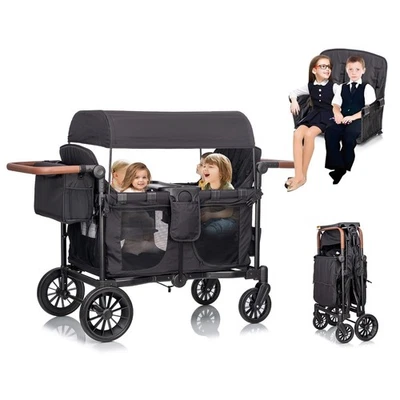 Cochecito Push-Pull para 4 niños - Carro tándem plegable de viaje ligero negro Foto 1 de 4