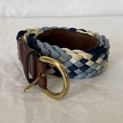 Talbots Belt Womens Small Blue Woven Braided Leather Brass Buckle VTG - Image 1 of 4