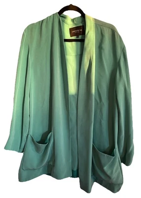 Jaqueta feminina Lafayette 148 100% seda verde frente aberta grande *falha - Imagem 1 de 4