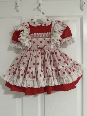 Vintage girl dress Betty Oden 2T ruffles full circle red polka dot - Image 1 of 4