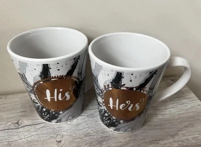 American Atelier Paint Splash His & Hers Mug Set Black, White with Gold Accent - Imagem 1 de 4