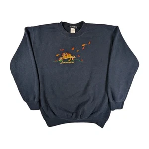 Vtg 90s Connecticut Med Embroidered Sweatshirt Fall Autumn Wheel Barrow Leaves - Picture 1 of 7