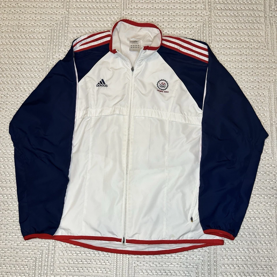 Chaqueta cortavientos Adidas de los Juegos Olímpicos de Atenas 2004 rara para hombre grande EE. UU. Foto 1 de 4