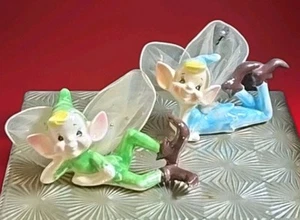 Pixie Fairy Elf Elves 2 Figurines Tulle Glitter Wings Vintage 1950's Japan - Picture 1 of 15