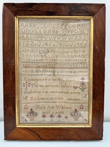 Antique 19th C. Pictorial Letter Sampler Needlepoint Girls School Petitpoint - Bild 1 von 11