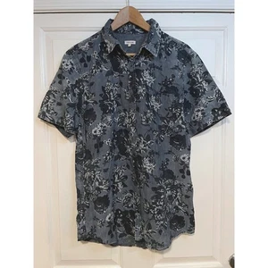 River Island Mens Cotton Floral Shirt Short Sleeve Button Up Casual Blue Grey L - Picture 1 of 6