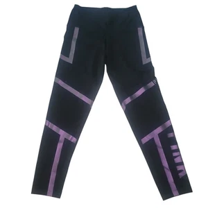 PINK Victoria's Secret Ultimate Black Purple Stripe Athletic Leggings S workout - Picture 1 of 6