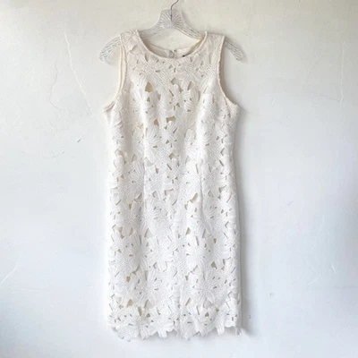 NWT $140 Ann Taylor Floral Crochet Shift Dress Cream Ivory Sheath Lace Sz 10 NEW - Image 1 of 4