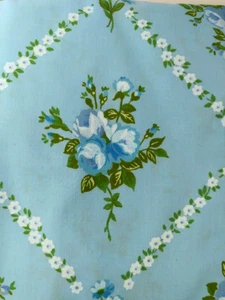 Montgomery Ward Vintage Doppelgröße flaches Laken 54x75 Perkal blau geblümt - Bild 1 von 4