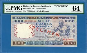 Katanga, 1000 Francs, 0000000 Specimen, 1962, UNC-PMG64, P14s - Picture 1 of 2