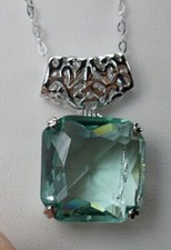 Pendant Necklace (Made To Order) Big Square*Aquamarine* Sterling Silver Filigree