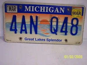 MARCH 2002 MICHIGAN EXPIRED STEEL LICENSE PLATE 4AN Q48 GREAT LAKES SPLENDOR - Picture 1 of 2