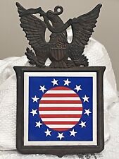 VTG Cast Iron Trivet Wall Decor American Eagle Natl Coat of Arms USA Flag Japan