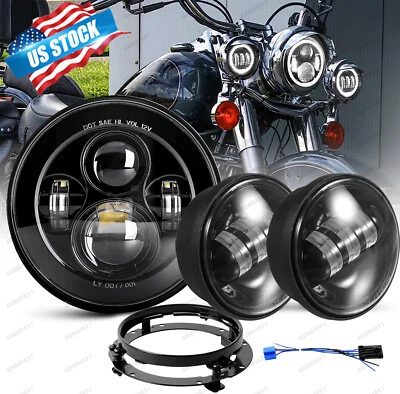 7-дюймовые светодиодные фары Halo + фары дальнего света для Harley Davidson Touring Road King  - Изображение 1 из 4