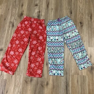 Total Girl Red Blue Snowflake Snowman Holiday Fleece Lounge Sleep Pants Sz S 7-8 - Picture 1 of 3