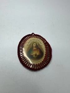 Vintage The Sacred Heart of Jesus 1936 Holy Devotional Scapular Badge - Picture 1 of 3