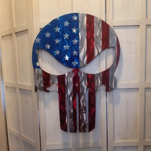 American flag metal punisher skull steel wall Decor indoor outdoor plasma cut  - Picture 1 of 2