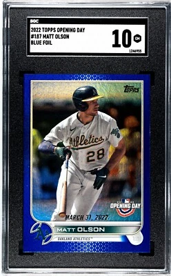 2022 Topps Opening Day #187 Matt Olson BLUE FOIL SGC 10 GEM MINT - Image 1 of 2