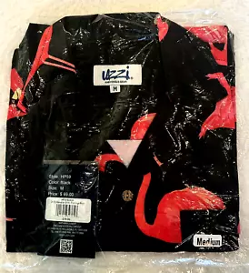 Camisa hawaiana para hombre ALOHA by UZZI - negra con flamenco - cuello mediano - botones - Imagen 1 de 7