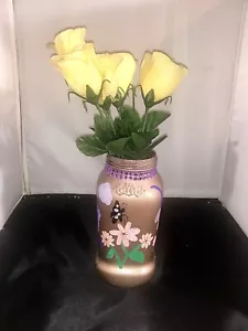 Tarro de vidrio pintado a mano muchos usos diferentes - flores incluidas - Imagen 1 de 14