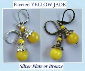 faceted YELLOW JADE drop earrings handcrafted CHOOSE XX - Picture 1 of 10