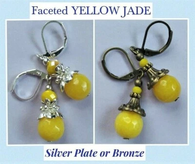 faceted YELLOW JADE drop earrings handcrafted CHOOSE XX - Image 1 of 3
