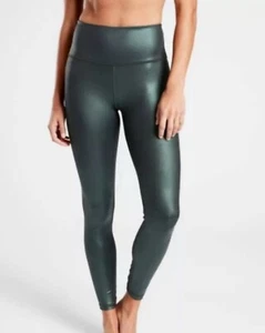 Athleta Elation Ultra High Rise Tight Green Shiny Ankle Legging Small Fantasy - Picture 1 of 5