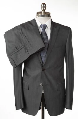 VERSACE COLLECTION Herringbone Gray Suit Wool Silk 3 Button Regular Fit 36 EU 46 - Image 1 of 4