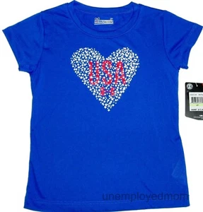 USA Under Armour Tee Heart Girls Athletic Sport Top Shirt UA Patriotic July 4th - Picture 1 of 4