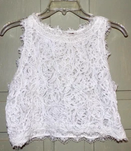 Sans Souci Lace Top Size L Large White Cropped Cording Outlines Side Zip Ladies - Picture 1 of 10
