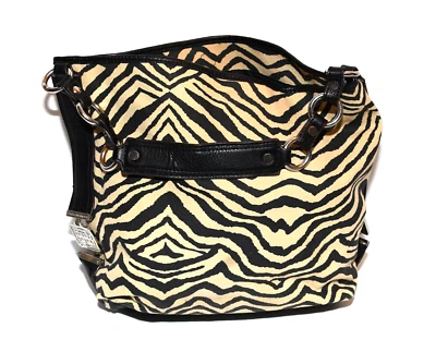 Bolso de Mano Dana Buchman Marrón Negro Estampado de Cebra Lona y Cuero Sintético Negro Foto 1 de 4