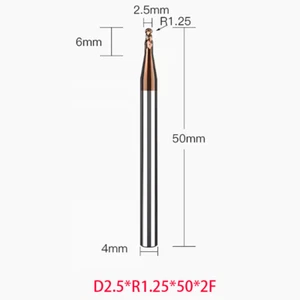 2PC 2.5mm HRC55 R1.25 Tungsten Carbide Ball Nose End Mill 2 Flute Milling Cutter - Picture 1 of 5