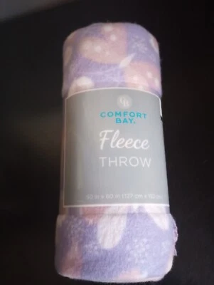 New Soft Comfort Bay Fleece Throw 50x60in Purple with Flowers & Butterfly's