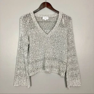 Feel The Piece V-Neck Sweater Women's Size S Open Knit Flared Sleeves Knit - Picture 1 of 8