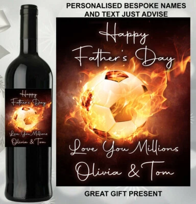Feliz Dia dos Pais Pai Futebol Qualquer Texto Presente Garrafa de Vinho Etiqueta Adesivo  - Imagem 1 de 2