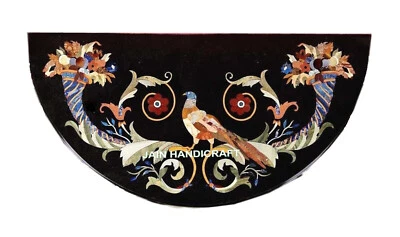 36" x 18" black Marble Corner console Table Top pietra dura inlay lapis stone - Image 1 of 4