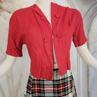 1950s Red Abby Kent Open Front Cropped Jacket Layering Piece Vintage Top - Image 1 of 4