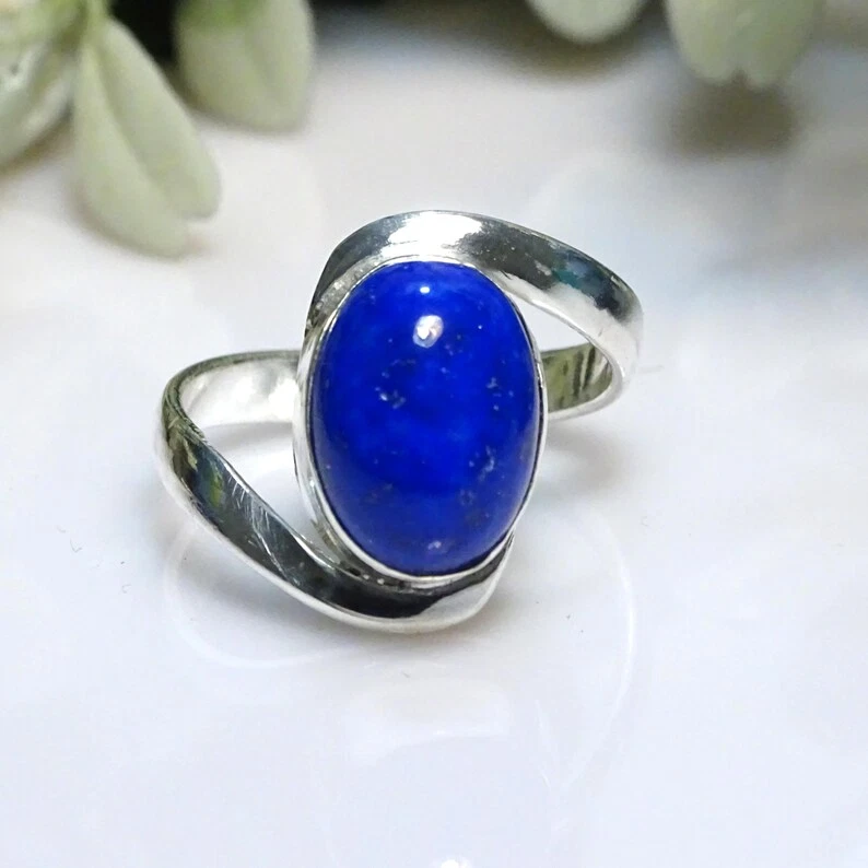 Nuevo Anillo de Plata 925 Ovalado Lapislázuli Piedras Preciosas Mujer Anillo Boho Regalo para ella Foto 1 de 4
