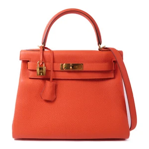 HERMES GHW Kelly 28 2 Way Shoulder Bag Togo Leather Capucine - Picture 1 of 14