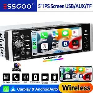 5" Single 1Din Car Stereo Wirelesss Carplay/Android Auto Radio Cam IPS Screen - Picture 1 of 15