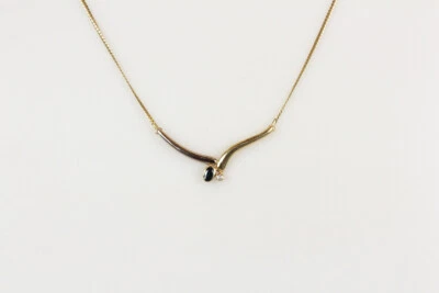 Collier 14 Karat Gold Saphir Brillant Schmuck Halskette Damen Geschenk - Bild 1 von 4