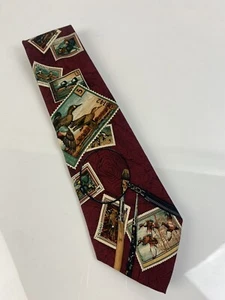 Harken LTD Red Migratory Birds Mail Stamps Novelty Print Silk Tie - Picture 1 of 6
