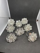 Modern Style Poinsettia Napkin Rings Gemstone Silver Alloy 2” Set Of 8