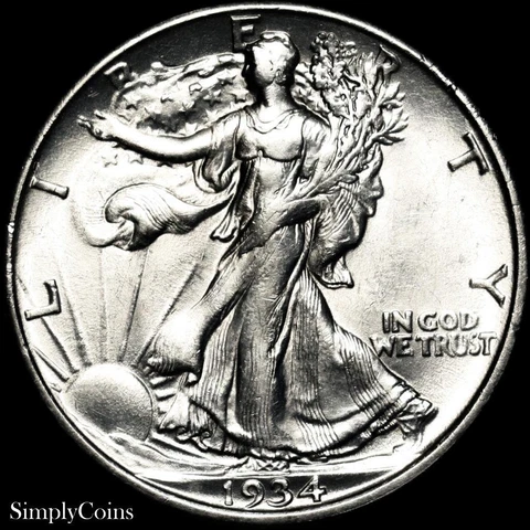 1934 Walking Liberty Half Dollar AU About Uncirculated US Silver Coin B-SKU-109 Cover