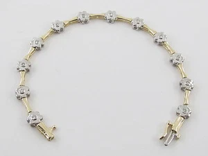 14k Yellow And White Gold Flower Design Diamond Tennis Bracelet 7" 0.40 carat - Picture 1 of 7