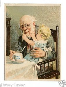 Victorian Trade Card ROYAL JAVA COFFEE Old Man with Baby - Picture 1 of 2