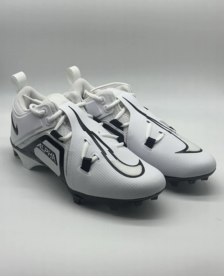 Nike Men's 10 Alpha Menace Pro 3 Low Football Cleats White Black FB6834-100