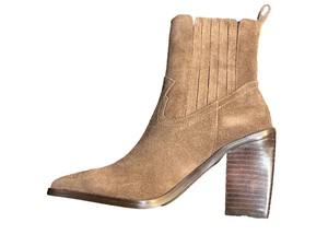 AQUA Bloomindales MARLI Western Brown Suede Pointed Toe Heel Booties  5 NEW NIB - Picture 1 of 8