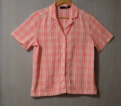 Camisa informal Gloria Vanderbilt coral/blanca a cuadros manga corta para mujer S #A-58 Foto 1 de 4