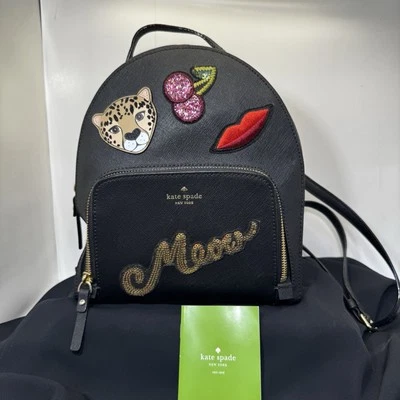 Bolso Mochila Kate Spade Run Wild Leopardo Gato Maullido Beso Lentejuelas Apliques Usado en Excelente Condición Foto 1 de 4